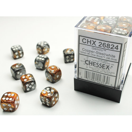 Chessex Gemini 12mm Set of 36 D6 Copper-steel and White for sale online 